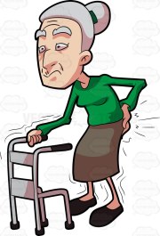 A grandma having backaches while walking